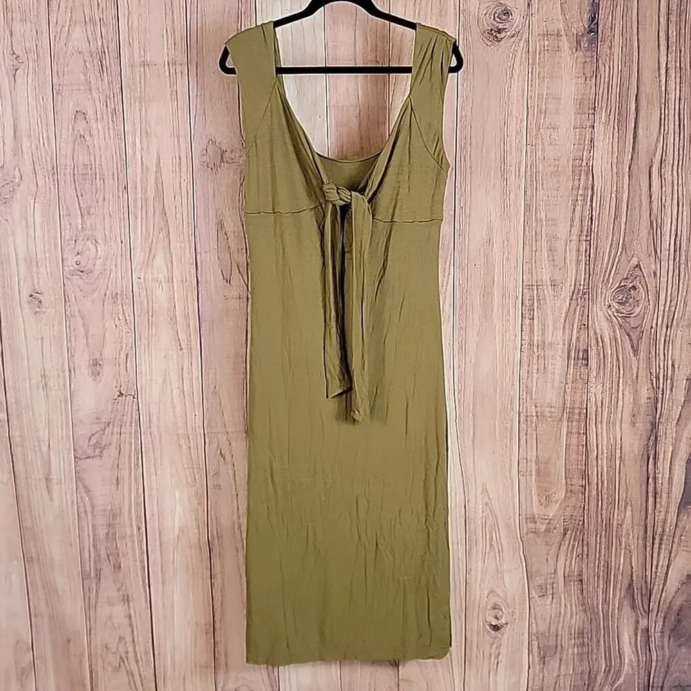 NWT Forever That Girl Anthropologie Tie Front Midi Dress Sage Green Sz M - Picture 2 of 9